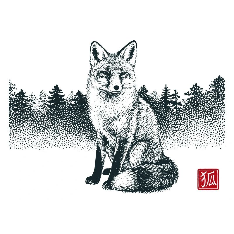 Kitsune Fox with Hanko Stamp