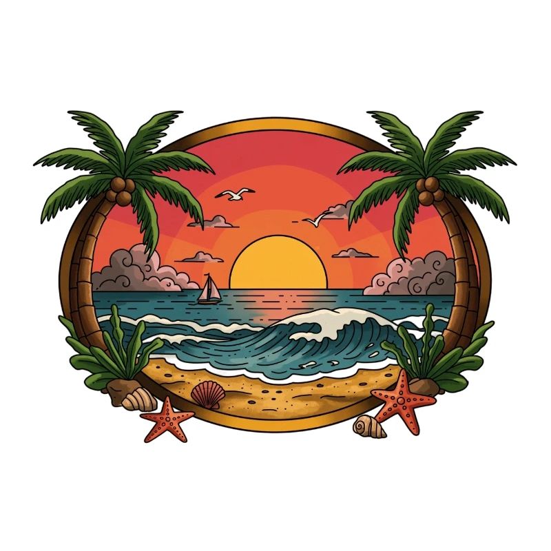 Tropical Sunset Wave Circle
