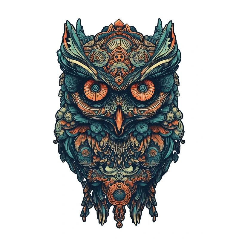 Mythical boho owl with surreal patterns