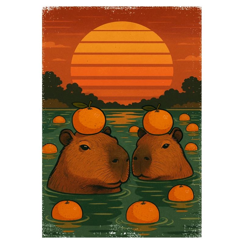 Capybara with orange on her head