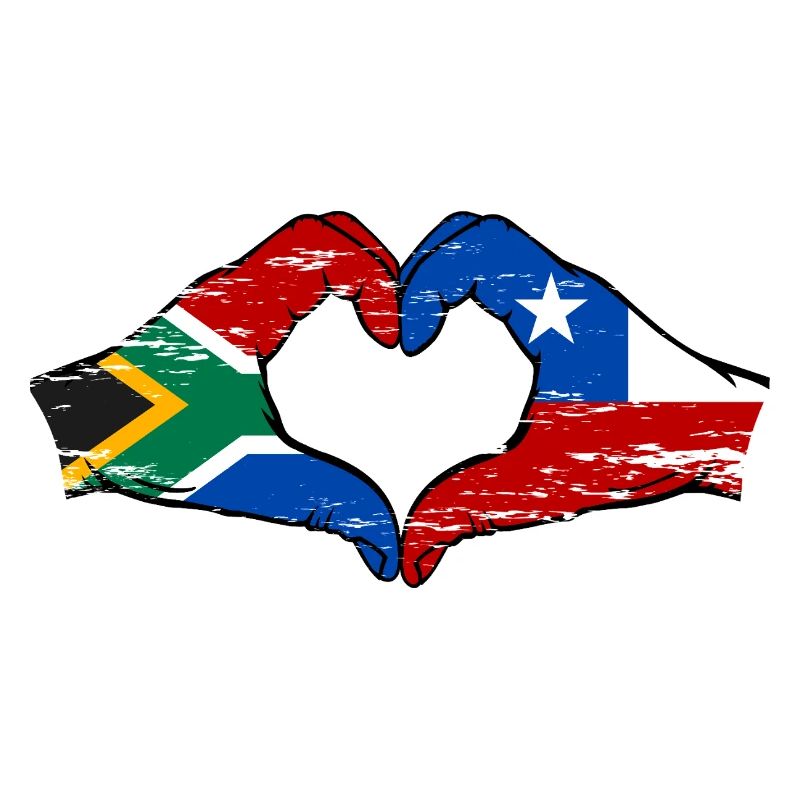 Afrique du Sud Chili drapeau mains forme de coeur utilisé