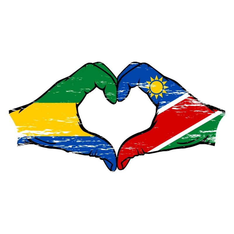 Gabon Namibia Flag Hands Heart Shape Used