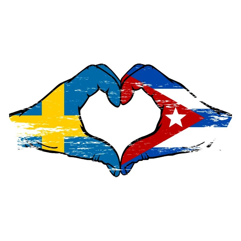Drapeau Suède-Cuba Mains en forme de cœur utilisées