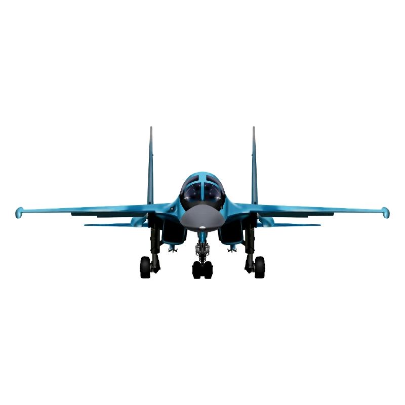 Blauer Kampfjet Frontansicht