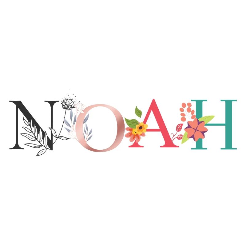 Art du nom NOAH avec des fleurs brodées