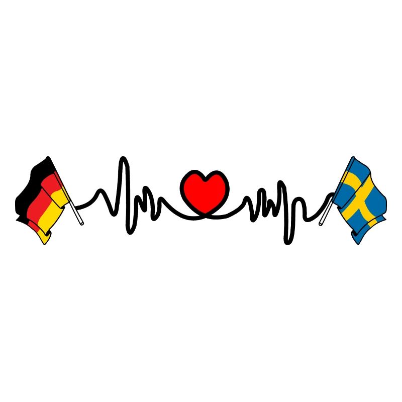 Cardio coeur avec drapeau Allemagne et drapeau Suède