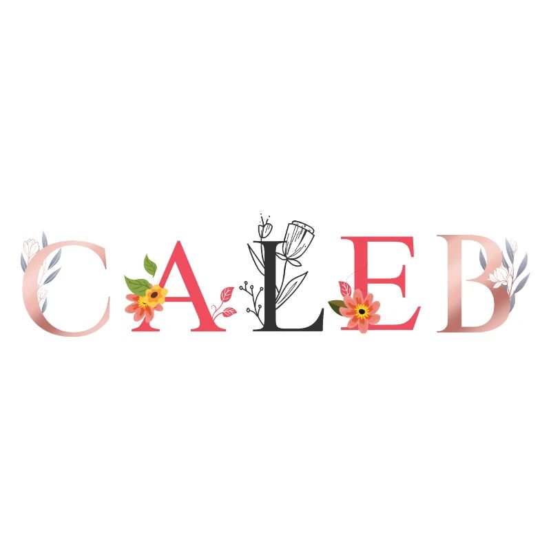 Art du nom CALEB avec fleurs brodées