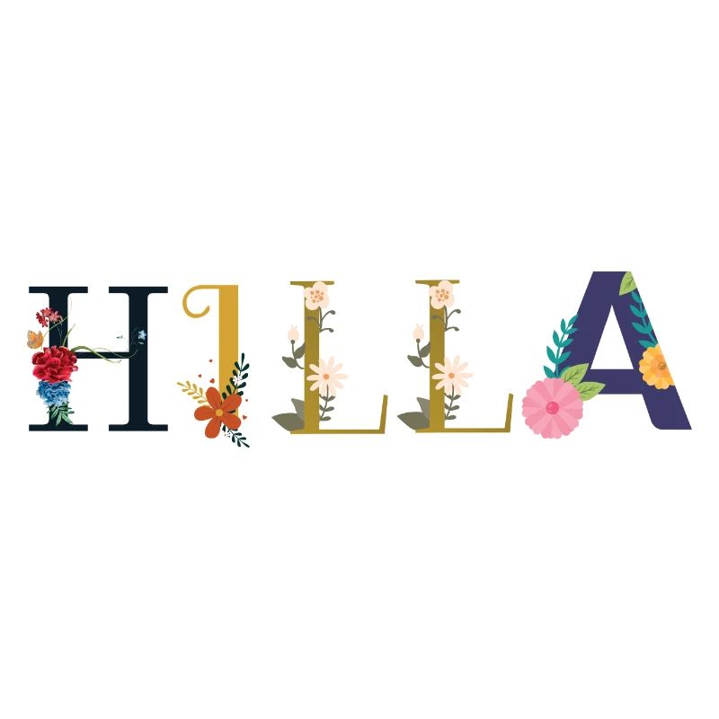 Le nom de HILLA est décoré de fleurs