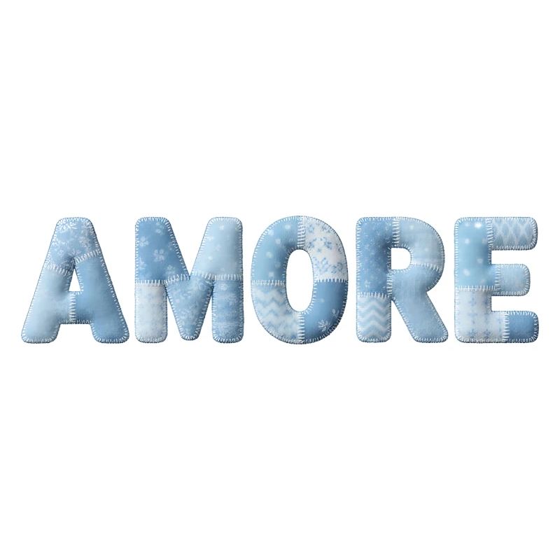 Amore Lettering Patchwork Design Blue