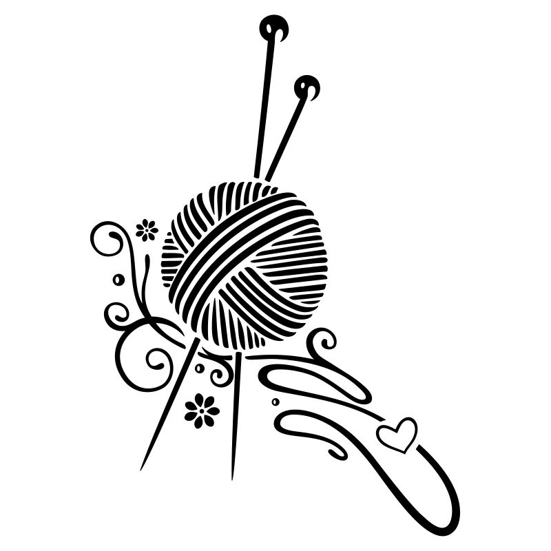 Knitting needles with wool and flowers.