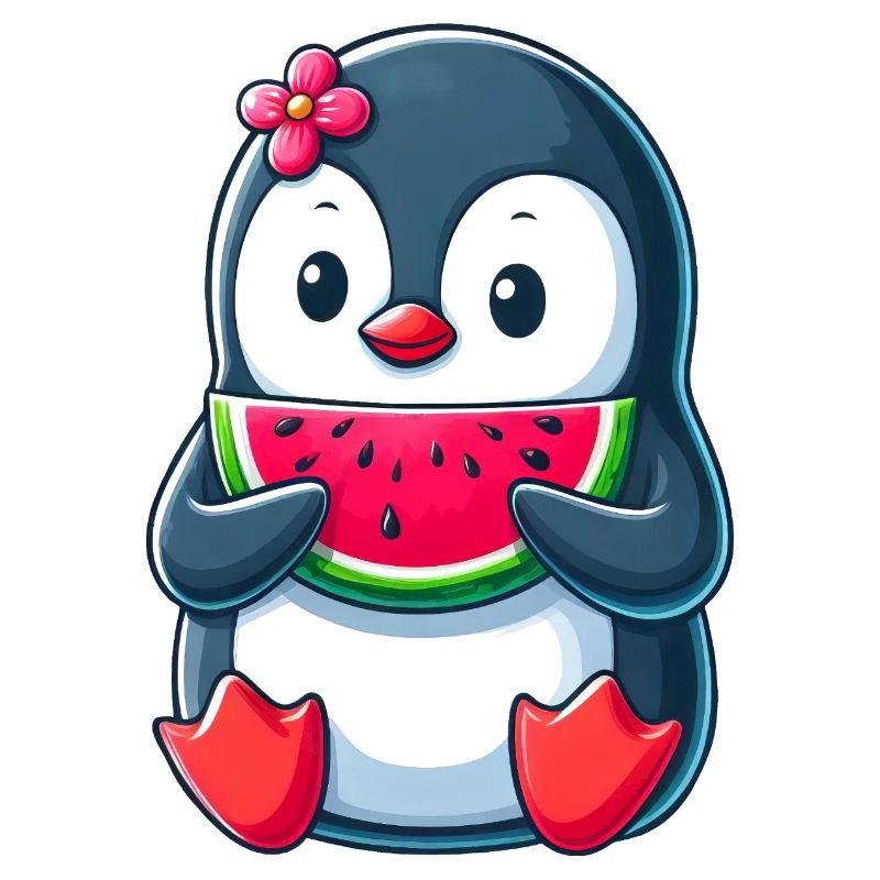 pingouin mignon avec dessin animé d’été pastèque