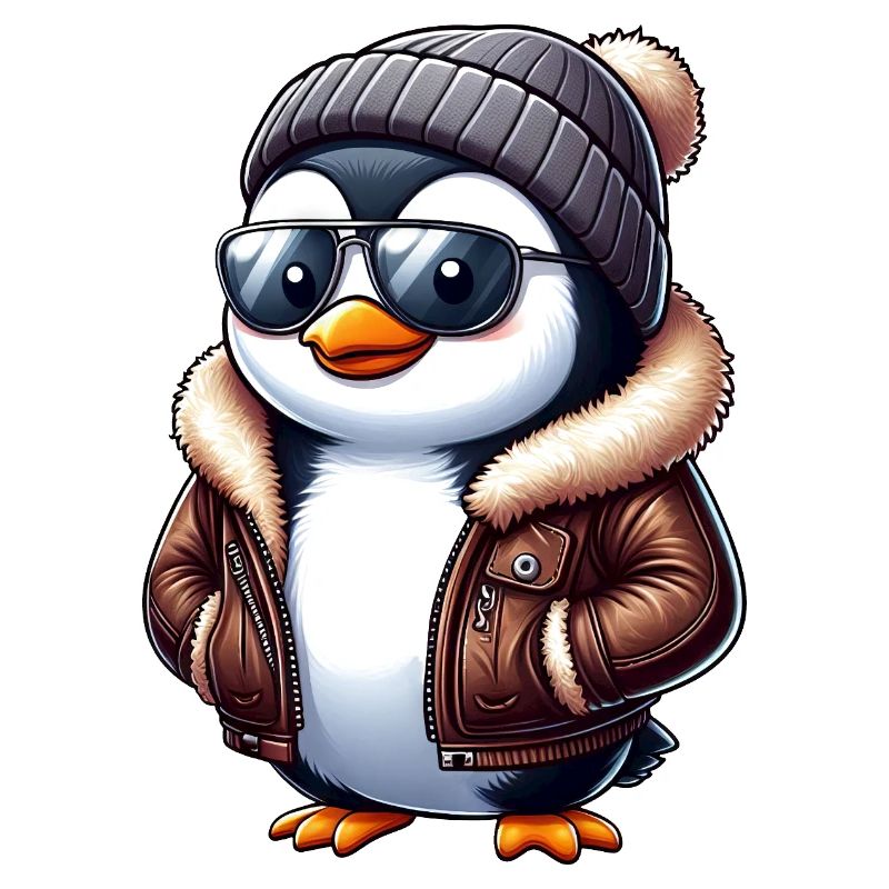 Cool Penguin with Sunglasses Beanie Leather Jacket