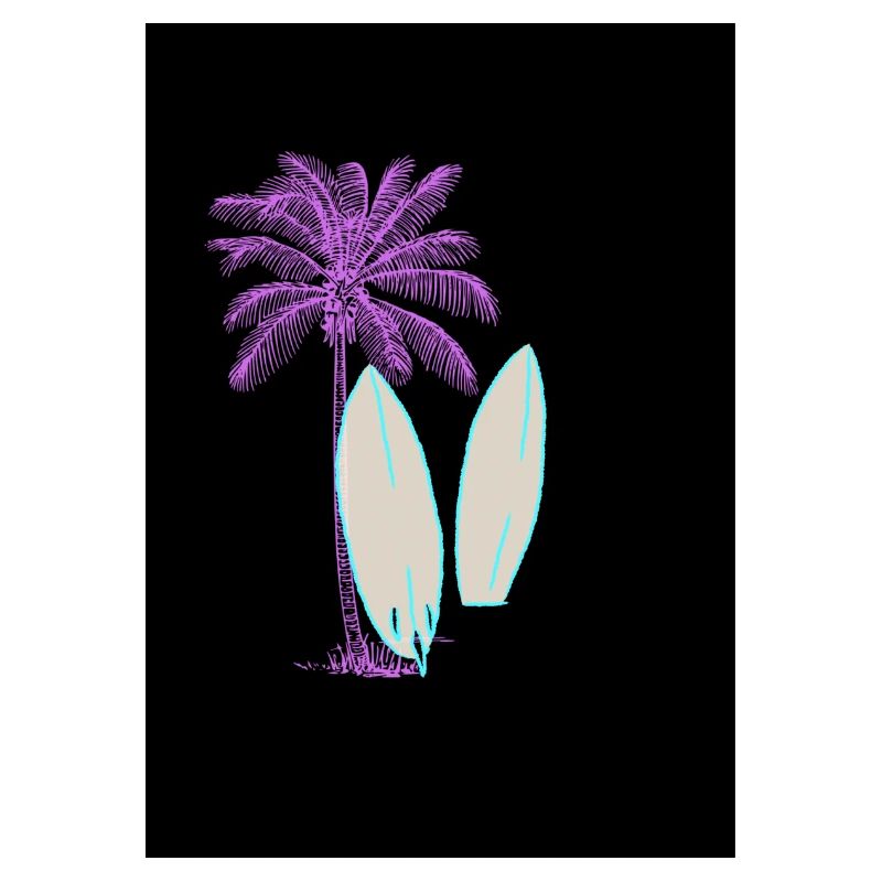 Glowing surf and palm tree illustration