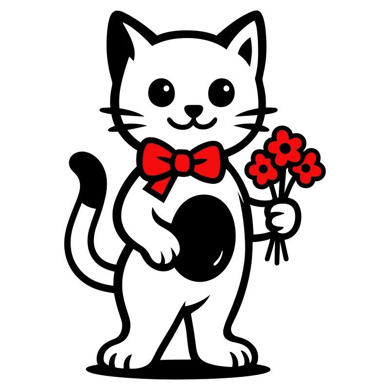 Kawaii Katzenfreund mit roter Schleife