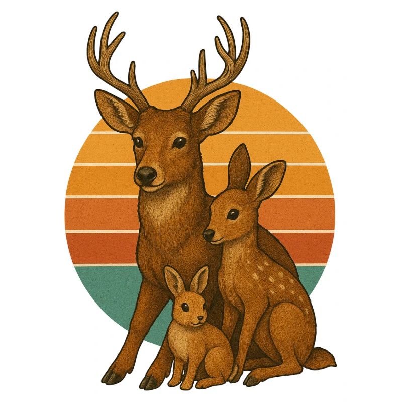 Deer family with rabbit