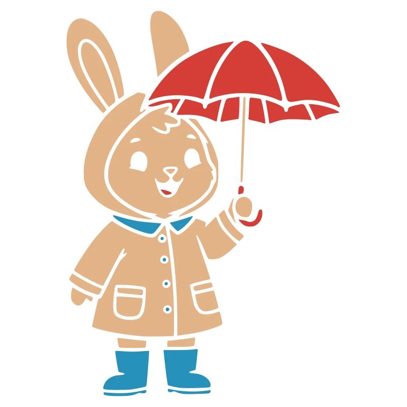 Cute Bunny Raincoat Umbrella Vector
