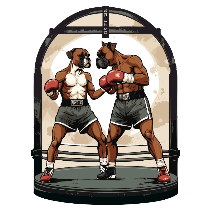 Chiens sur le ring de boxe