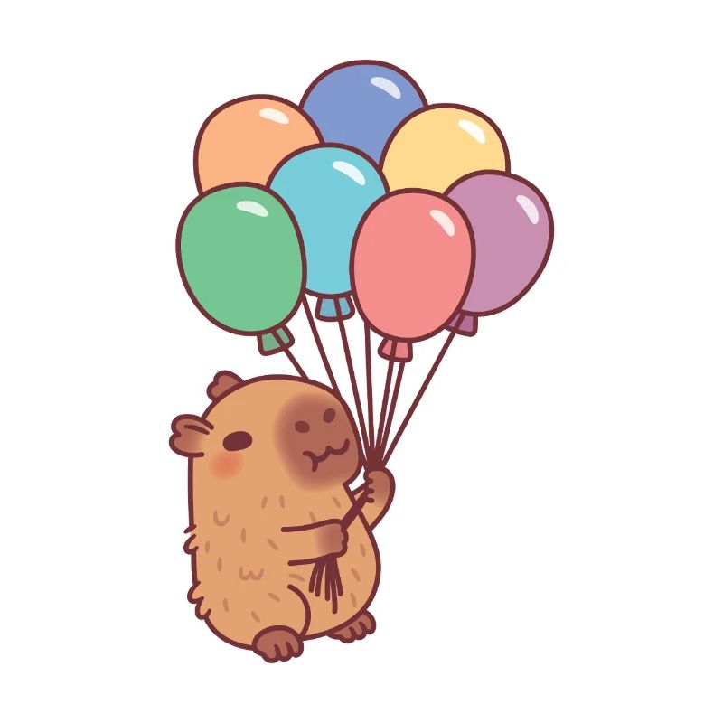 Niedliche Kapybara, die bunte Luftballons hält