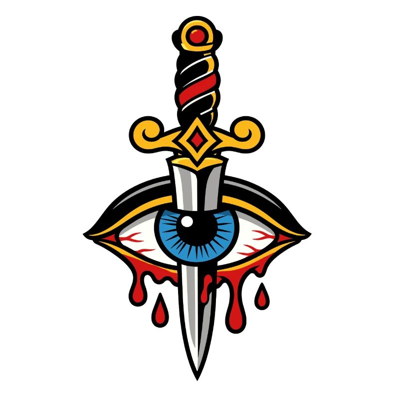 Mystical eye pierced by tattoo-style dagger