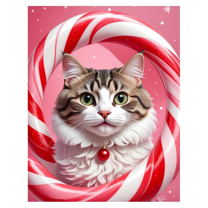 Weihnachtskatze im Süßigkeiten-Ring-Design