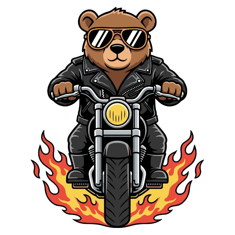 Cool Biker Bear Motorcycle Flames