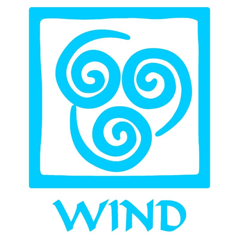 Symbol des Windes blauer Text 'WIND'