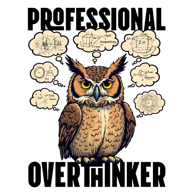 Professional Overthinker – Eule mit Gedankenblasen