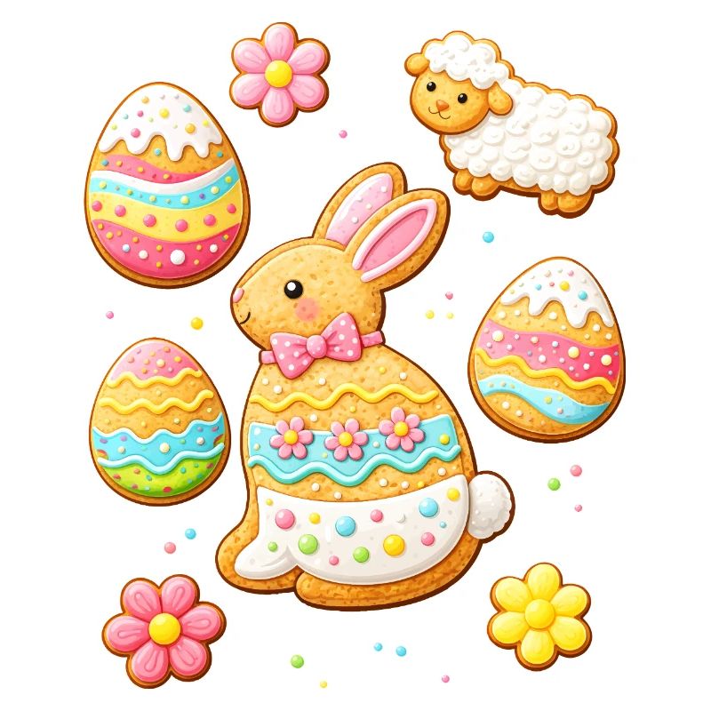 Ensemble de biscuits de Pâques avec illustration de lapin et agneau