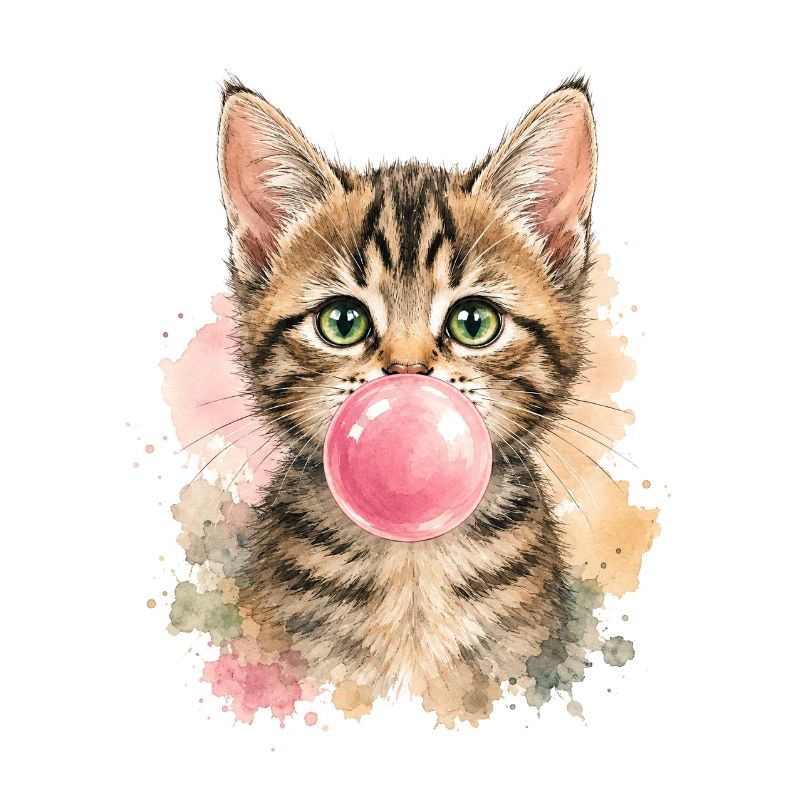 Cat with pink bubble