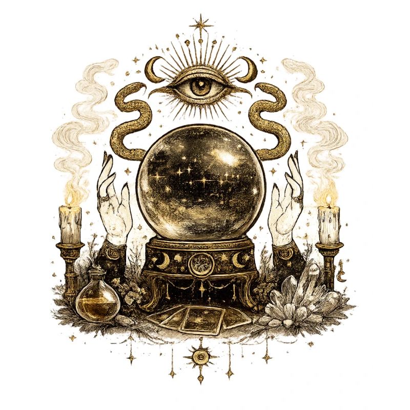 Balle de divination avec œil et bougies