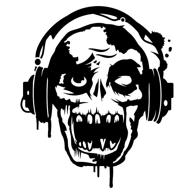 Zombie Totenkopf Skull mit Kopfhörer