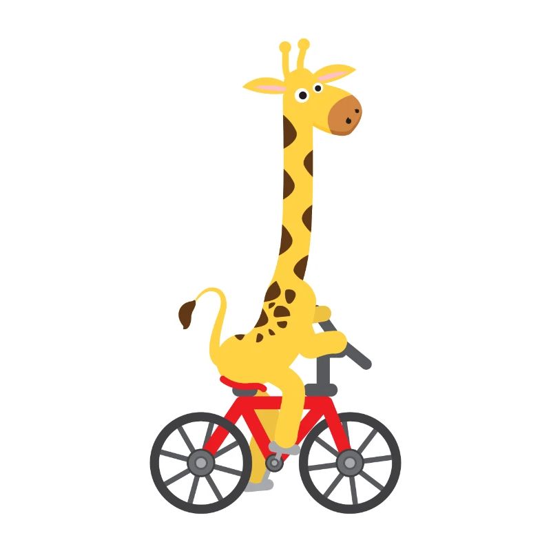Motivo per bambini: giraffa cavalca in bicicletta