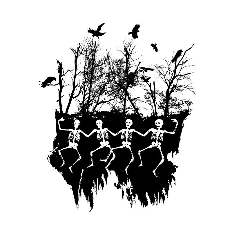 Dancing Skeleton Illustration Black & White