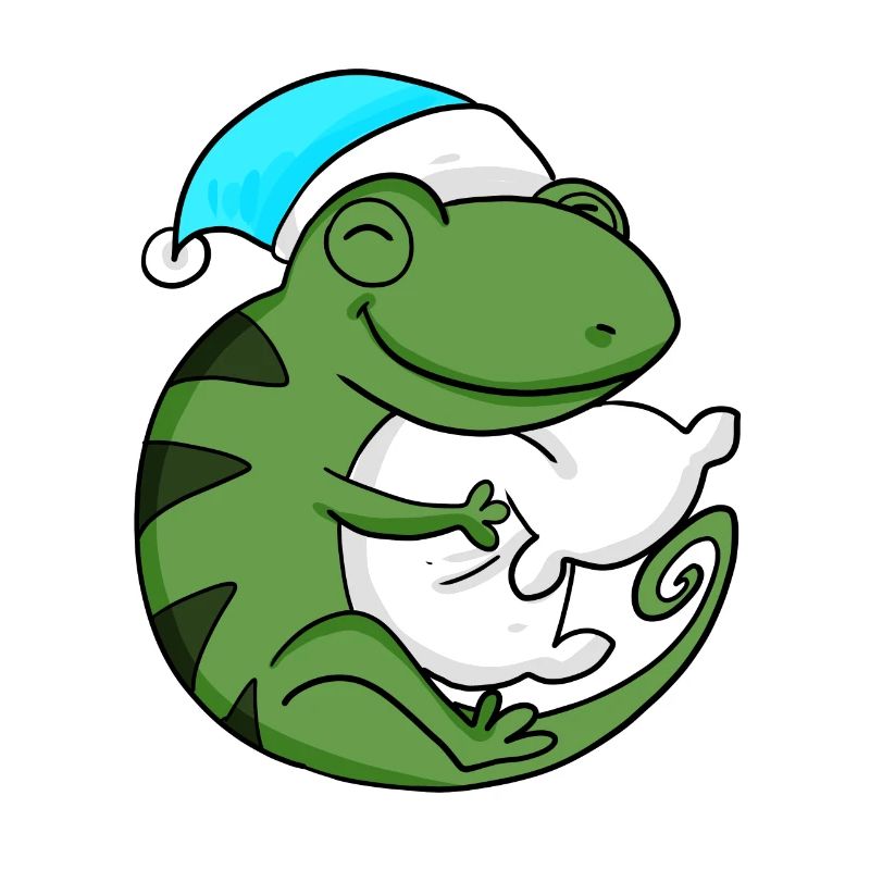 Caméléon avec oreiller et bonnet de couchage