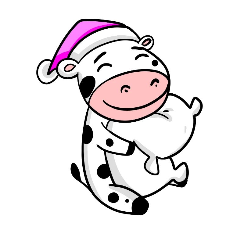 Vache avec oreiller et bonnet de couchage