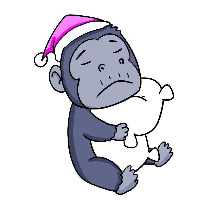 Gorilla with pillow and sleeping cap
