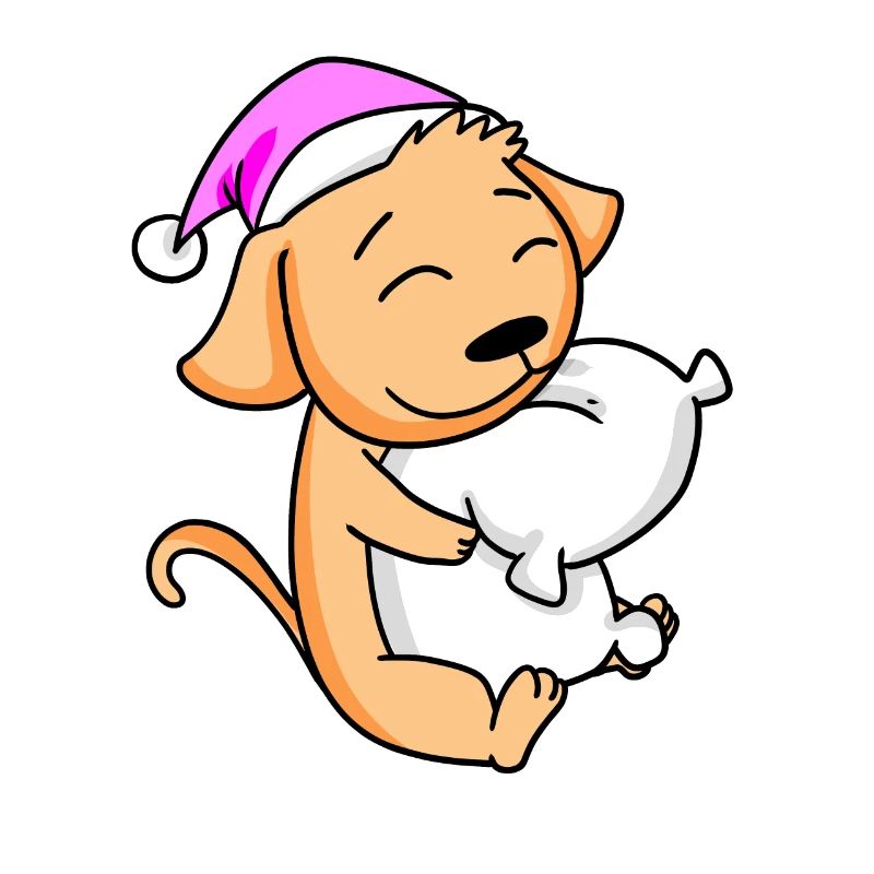 Dog with pillow and sleeping cap