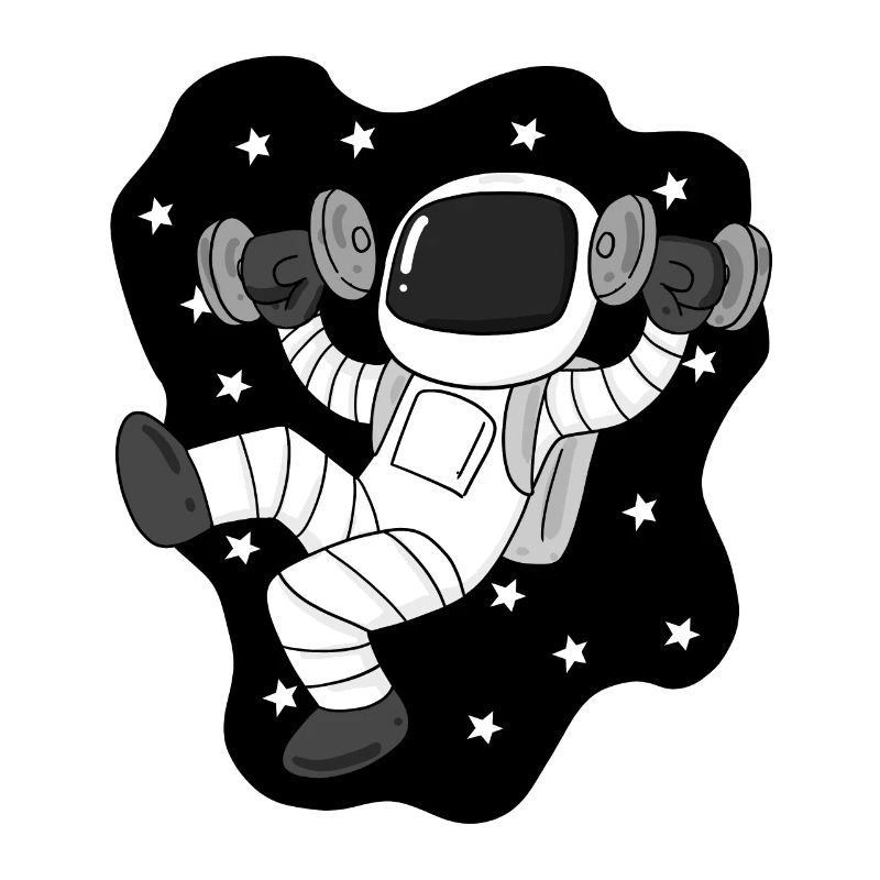 Astronaut with dumbbells in space