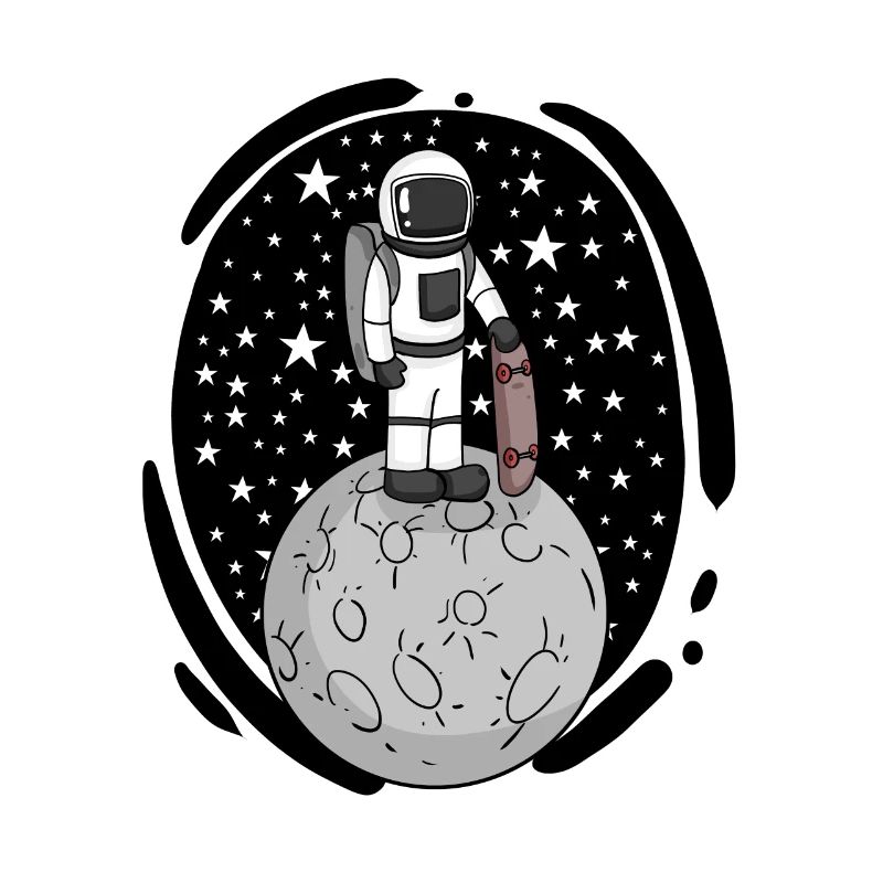 Astronaute avec skateboard dans l’espace