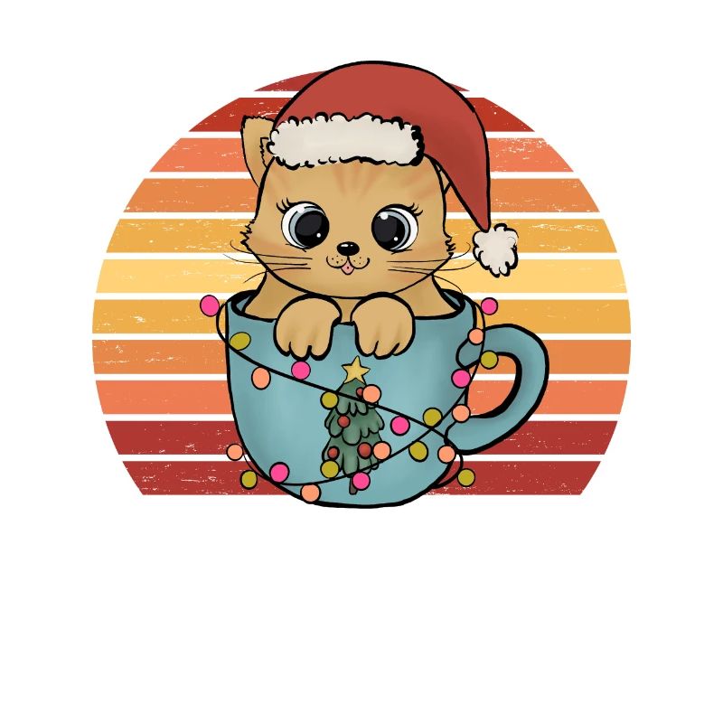 Chaton de chat de Noël avec chapeau de Noël rétro