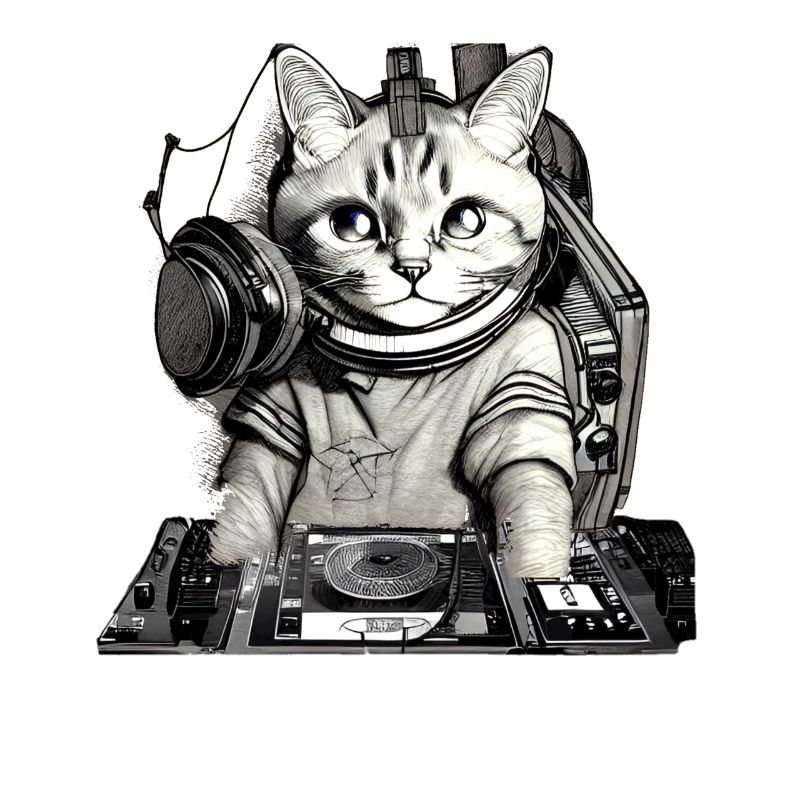 DJ cat avec table de mixage