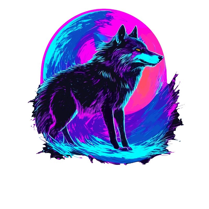 Colorful Wolf Neon Moon Synthwave