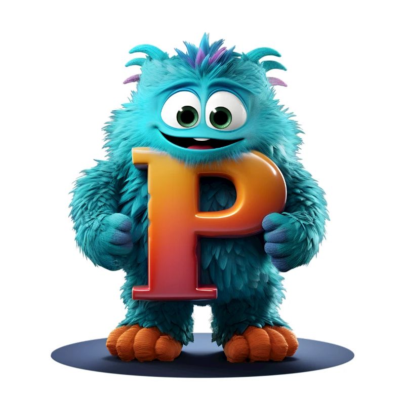 Monstre bleu avec P géant