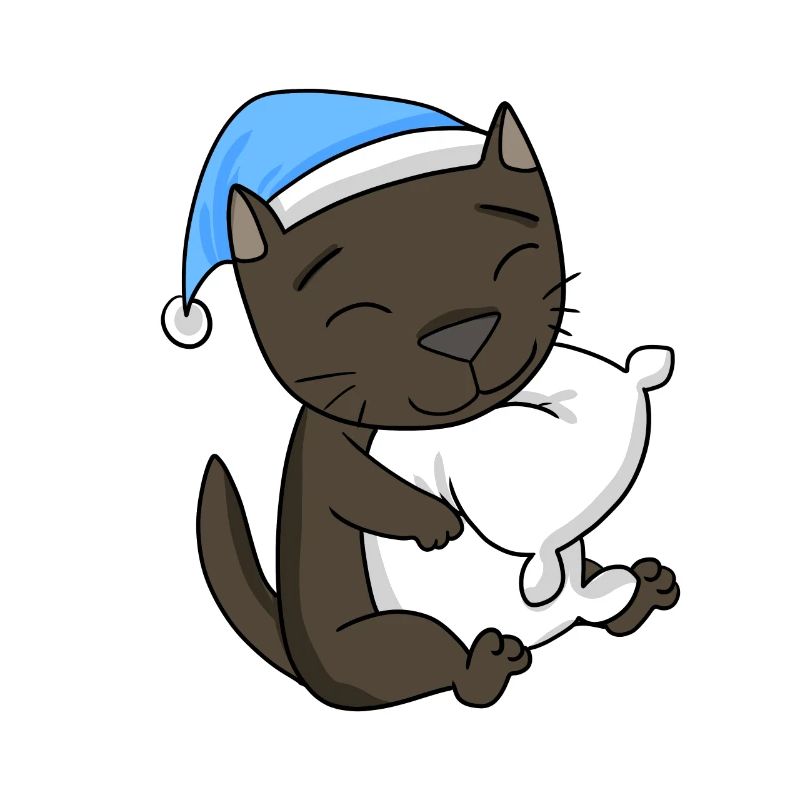 Sleeping Tired - Cat with Pillow and Sleepy Cap