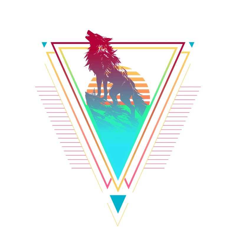 Wolf Vaporwave Synthwave 90s 80s sunset