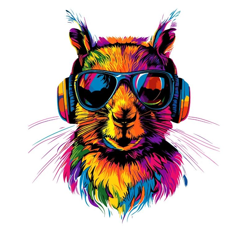 Eichhörnchen Kopfhörer Bunt Popart DJ Eichhörnchen