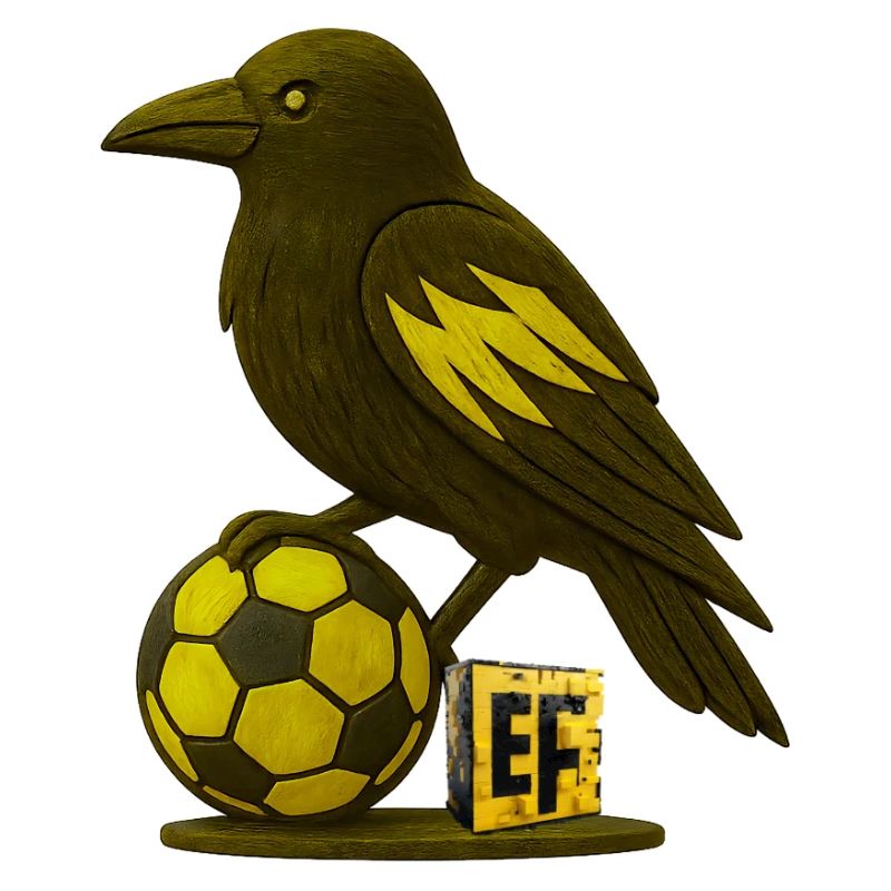 Vogel mit Fußball und Buchstabe E