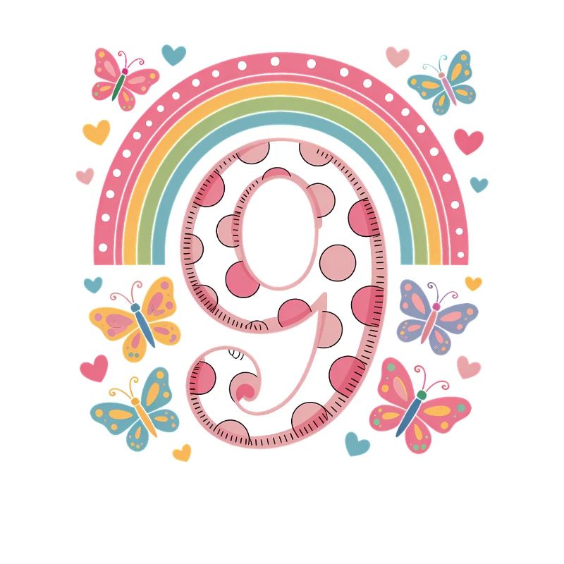 Regenbogen Schmetterling 9. Geburtstag Mädchen