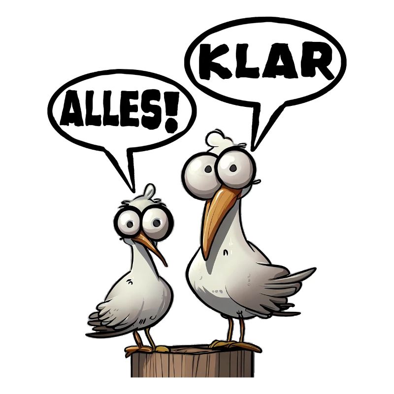 Funny seagulls with speech bubbles All clear