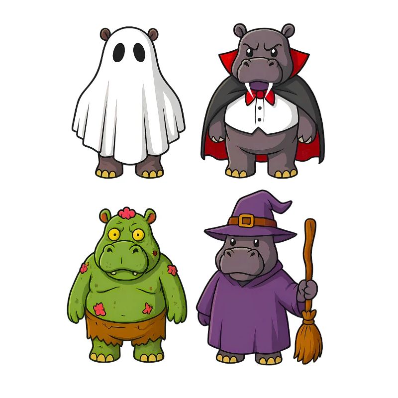 Hippo Ghost Witch Zombie Halloween 